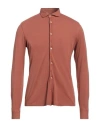 Fedeli Man Shirt Mandarin Size 44 Cotton In Brown