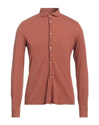 Fedeli Man Shirt Mandarin Size 44 Cotton In Brown