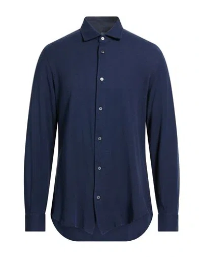 Fedeli Man Shirt Midnight Blue Size 46 Cotton
