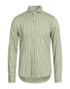 Fedeli Man Shirt Military Green Size 15 ¾ Cotton, Elastane