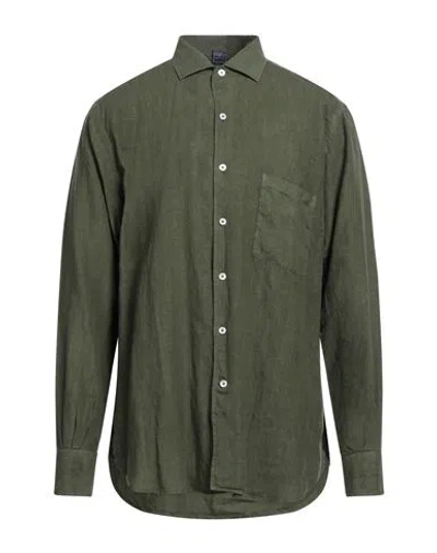 Fedeli Man Shirt Military Green Size 17 Linen