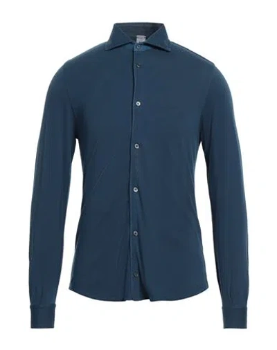 Fedeli Man Shirt Navy Blue Size 40 Cotton In Navy Blue