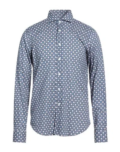 Fedeli Man Shirt Navy Size 16 Cotton, Elastane In Blue