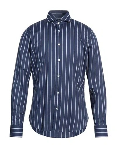 Fedeli Man Shirt Navy Size 17 Cotton In Blue