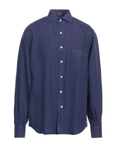 Fedeli Man Shirt Navy Blue Size 17 Linen