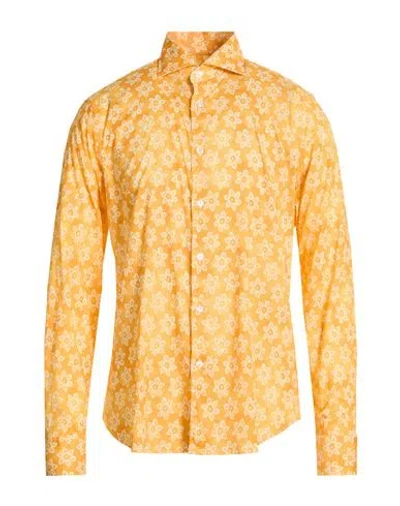 Fedeli Man Shirt Orange Size 16 Cotton, Elastane In Multi