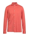 Fedeli Man Shirt Orange Size 44 Organic Cotton In Red