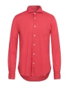 Fedeli Man Shirt Red Size 16 Cotton, Elastane