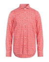 Fedeli Man Shirt Red Size 17 ½ Cotton, Elastane