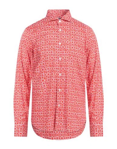 Fedeli Man Shirt Red Size 17 ½ Cotton, Elastane