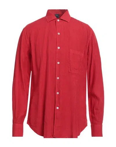 Fedeli Man Shirt Red Size 17 Linen
