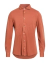 Fedeli Man Shirt Rust Size 46 Organic Cotton In Red