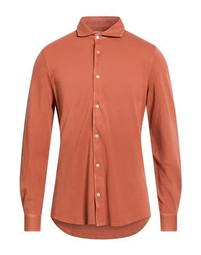 Fedeli Man Shirt Rust Size 46 Organic Cotton In Red