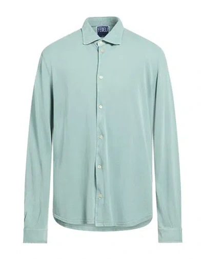 Fedeli Man Shirt Sage Green Size 50 Cotton In Blue