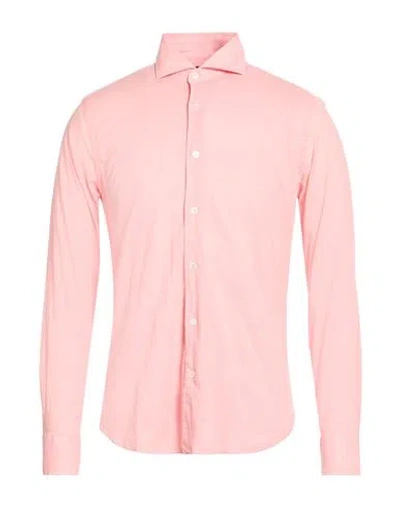 Fedeli Man Shirt Salmon Pink Size 17 Cotton, Elastane