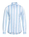 Fedeli Man Shirt Sky Blue Size 15 ¾ Cotton, Elastane In Blue
