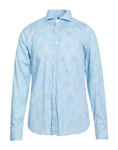 Fedeli Man Shirt Sky Blue Size 16 ½ Cotton, Elastane