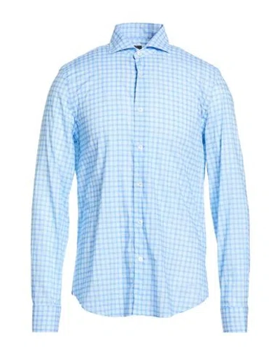 Fedeli Man Shirt Sky Blue Size 16 Cotton, Elastane