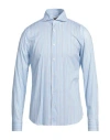 Fedeli Man Shirt Sky Blue Size 17 Cotton, Elastane In Blue