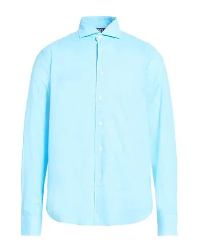 Fedeli Man Shirt Sky Blue Size 17 Cotton, Elastane In Multi