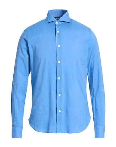 Fedeli Man Shirt Slate Blue Size 15 ½ Cotton, Elastane