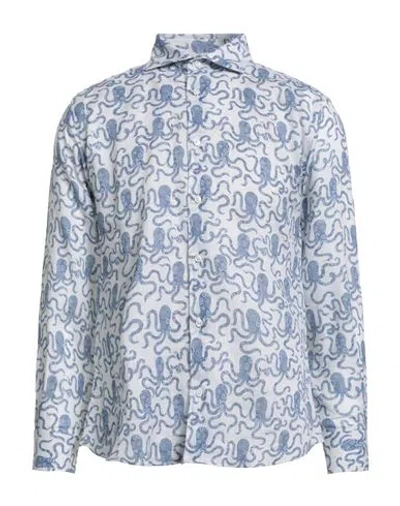 Fedeli Man Shirt Slate Blue Size 15 ¾ Linen