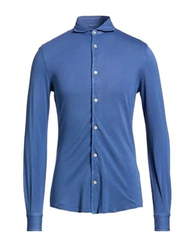 Fedeli Man Shirt Slate Blue Size 36 Organic Cotton