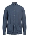 Fedeli Man Shirt Slate Blue Size 40 Linen