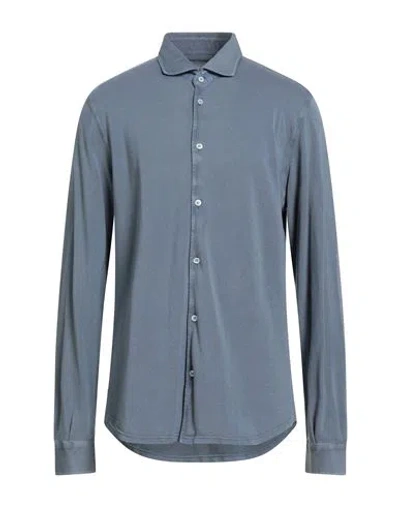 Fedeli Man Shirt Slate Blue Size 48 Cotton