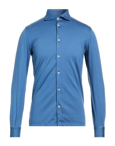 Fedeli Man Shirt Slate Blue Size 48 Organic Cotton