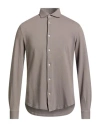 Fedeli Man Shirt Taupe Size 40 Cotton In Gray