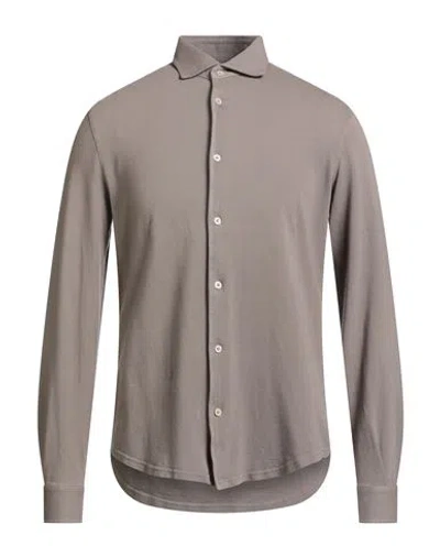 Fedeli Man Shirt Taupe Size 40 Cotton In Gray