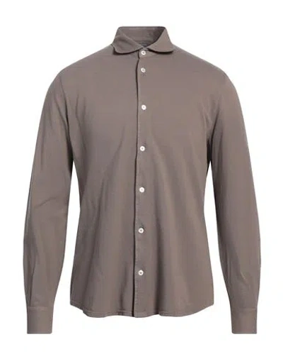 Fedeli Man Shirt Taupe Size 46 Cotton In Grey