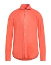 Fedeli Man Shirt Tomato Red Size 16 Cotton, Elastane In Burgundy