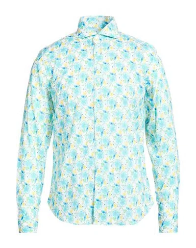 Fedeli Man Shirt Turquoise Size 15 ¾ Cotton, Elastane In Blue