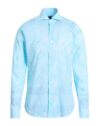 Fedeli Man Shirt Turquoise Size 17 Cotton, Elastane In Blue