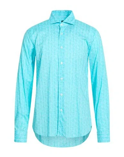 Fedeli Man Shirt Turquoise Size 17 ½ Cotton, Elastane In Blue