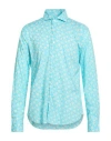 Fedeli Man Shirt Turquoise Size 17 ½ Cotton, Elastane In Blue