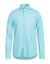 Fedeli Man Shirt Turquoise Size 17 ½ Cotton, Elastane In Blue