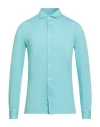 Fedeli Man Shirt Turquoise Size 36 Organic Cotton In Black