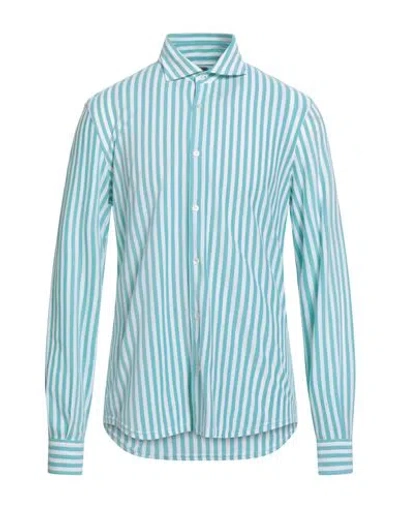 Fedeli Man Shirt Turquoise Size 40 Cotton In Multi