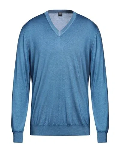 Fedeli Man Sweater Azure Size 46 Cashmere, Silk In Blue