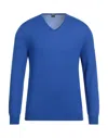 Fedeli Man Sweater Bright Blue Size 48 Merino Wool In Blue