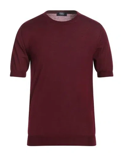 Fedeli Man Sweater Burgundy Size 40 Cashmere, Silk In Red