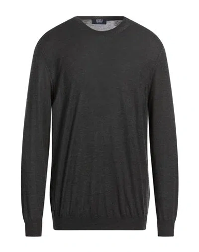 Fedeli Man Sweater Charcoal Size 50 Cashmere, Silk In Multi