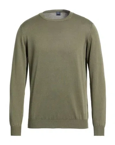 Fedeli Man Sweater Dark Green Size 44 Cotton In Gray
