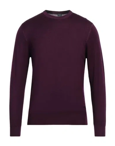 Fedeli Man Sweater Dark Purple Size 40 Merino Wool In Purple