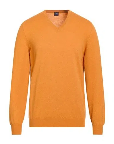 Fedeli Man Sweater Mandarin Size 40 Cashmere In Orange