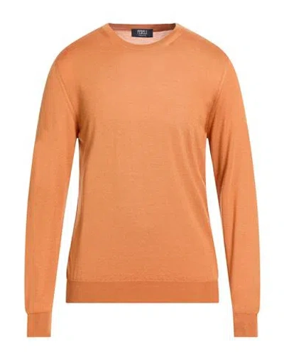 Fedeli Man Sweater Mandarin Size 40 Cashmere, Silk In Orange