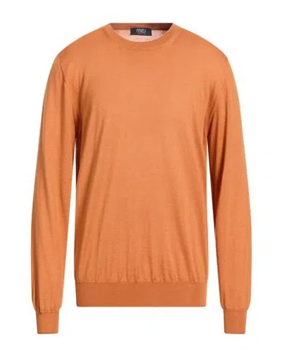 Fedeli Man Sweater Mandarin Size 40 Cashmere, Silk In Orange